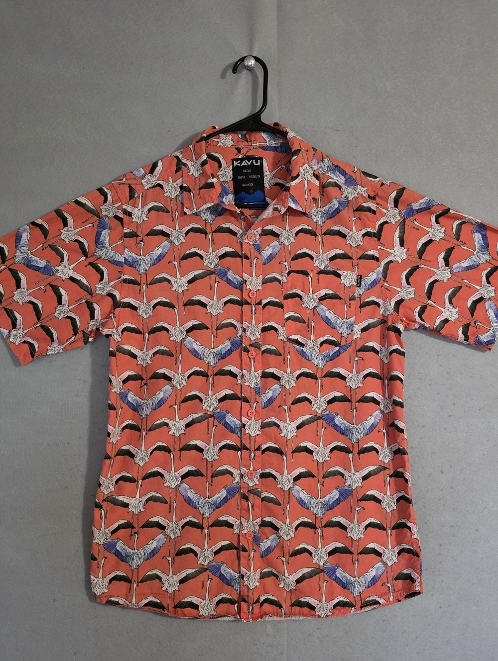 Kavu Mens Flamingo Flies North The Jam Short Sleeve Button Up Shirt Size Small